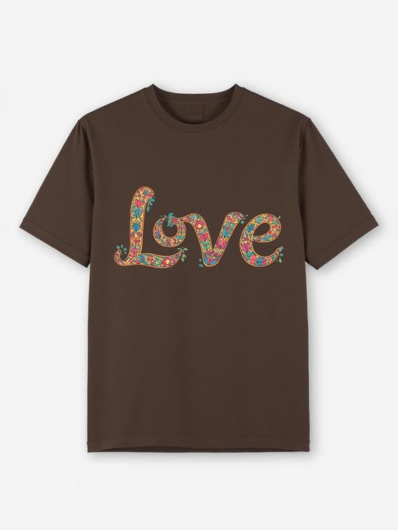 Dark Brown Bohemian Style Printed Cotton T-Shirt for Summer