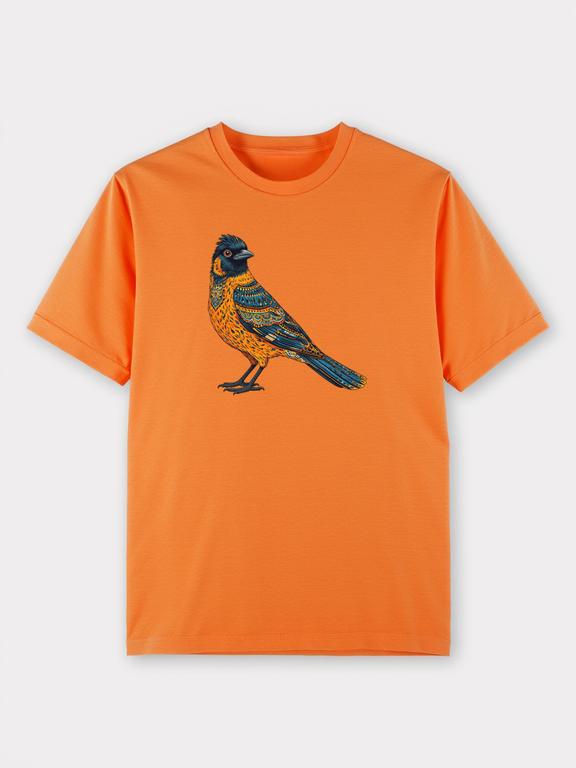 Men T-Shirt Orange Cotton Bohemian Oriole Print Summer Casual Tee