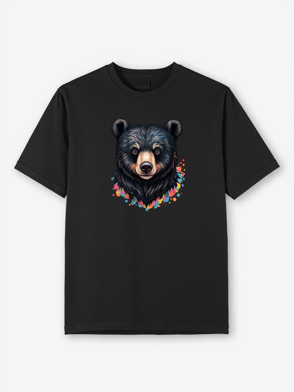 Men T-shirt Black Cotton Cartoon Prints Blackbear Design for Summer