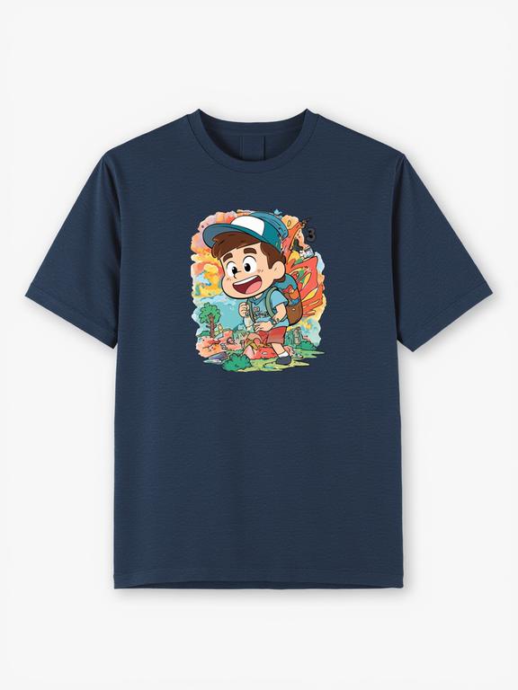 Men T-shirt Dark Blue Cotton Cartoon Prints Dipper Summer Tee