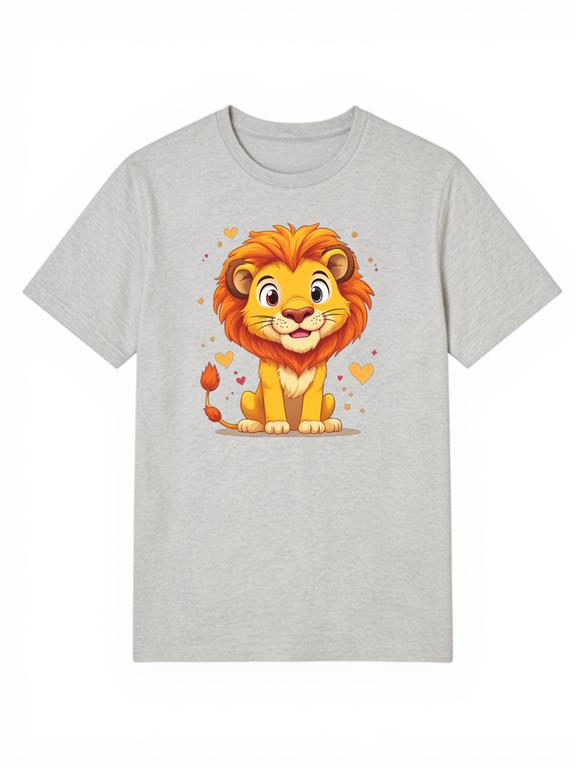 Grey Cotton Summer CartoonPrint Africalion T-Shirt