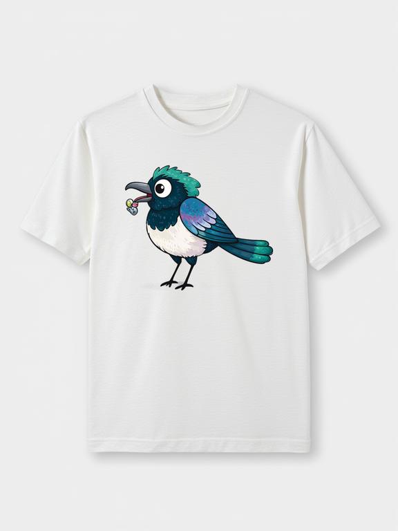 White Cartoon European Magpie Cotton Summer T-Shirt