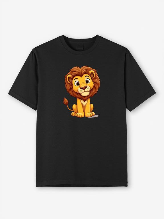 Women's T-Shirt Black Cotton Cartoon Print African Lion Summer Tee