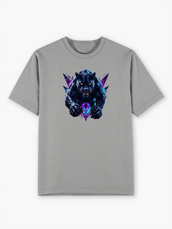 Women's T-Shirt Grey Cotton Cartoon Print Black Panther Summer Top