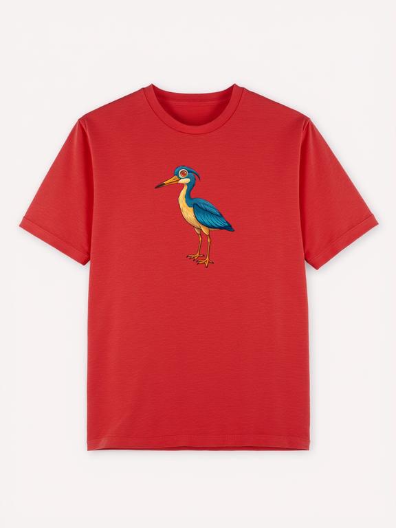 Women's T-shirt Red Cotton Cartoon Print Summer Top with Pondheron Design