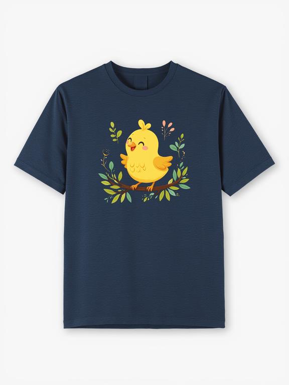 Women's T-shirt Dark Blue Cotton Cartoon Canary Print Summer Tee
