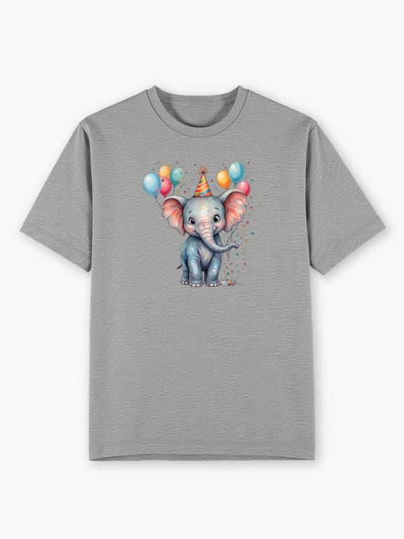 Women's T-Shirt Grey Cotton Cartoon Elephant Print Summer Top