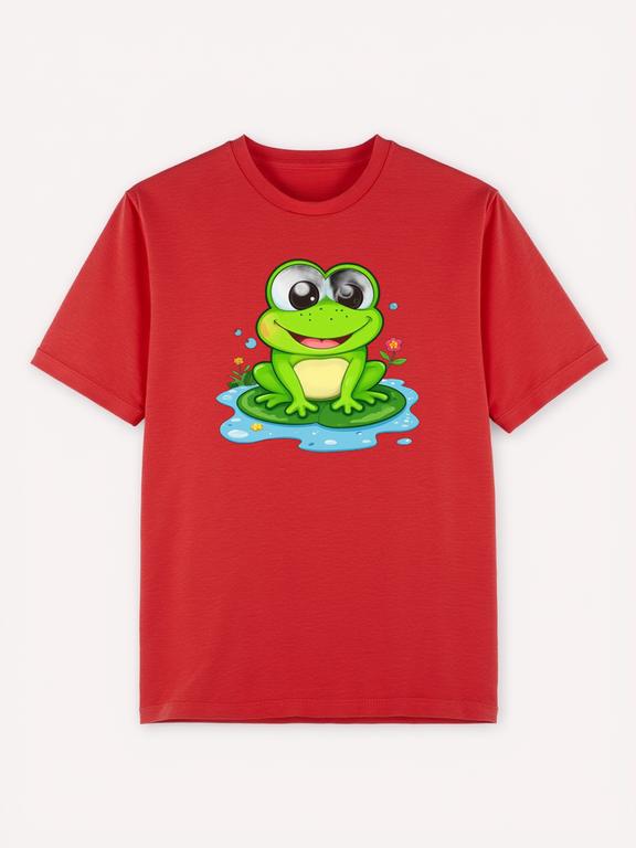 Women's T-shirt Red Cotton Cartoon Frog Print Summer Top