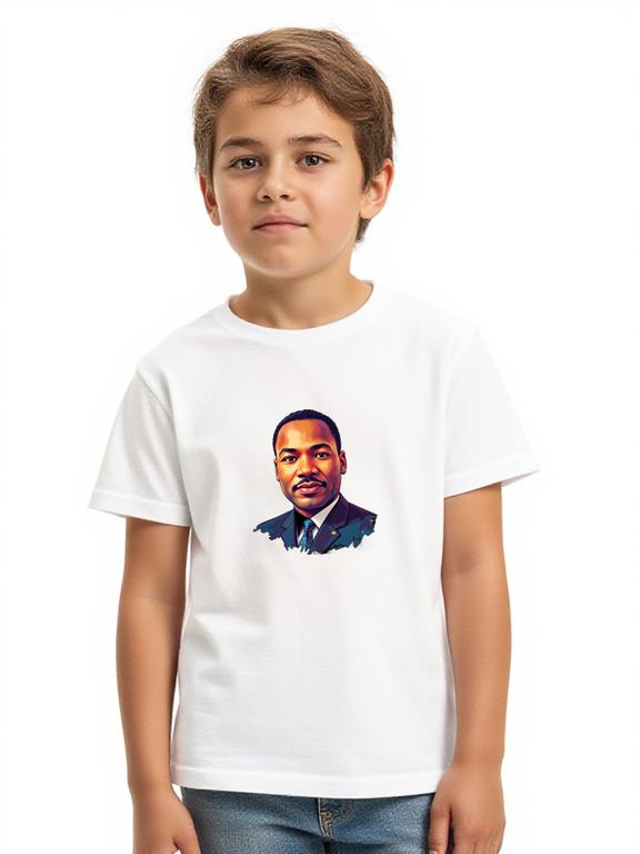 Boy's T-shirt White Cotton Cartoon Martin Luther King Summer Tee