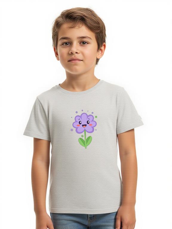 Boy's T-shirt Grey Cotton Lavender Cartoon Print Summer Top