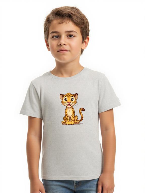 Boy's T-shirt Grey Cotton Cartoon Leopard Print Summer Tee